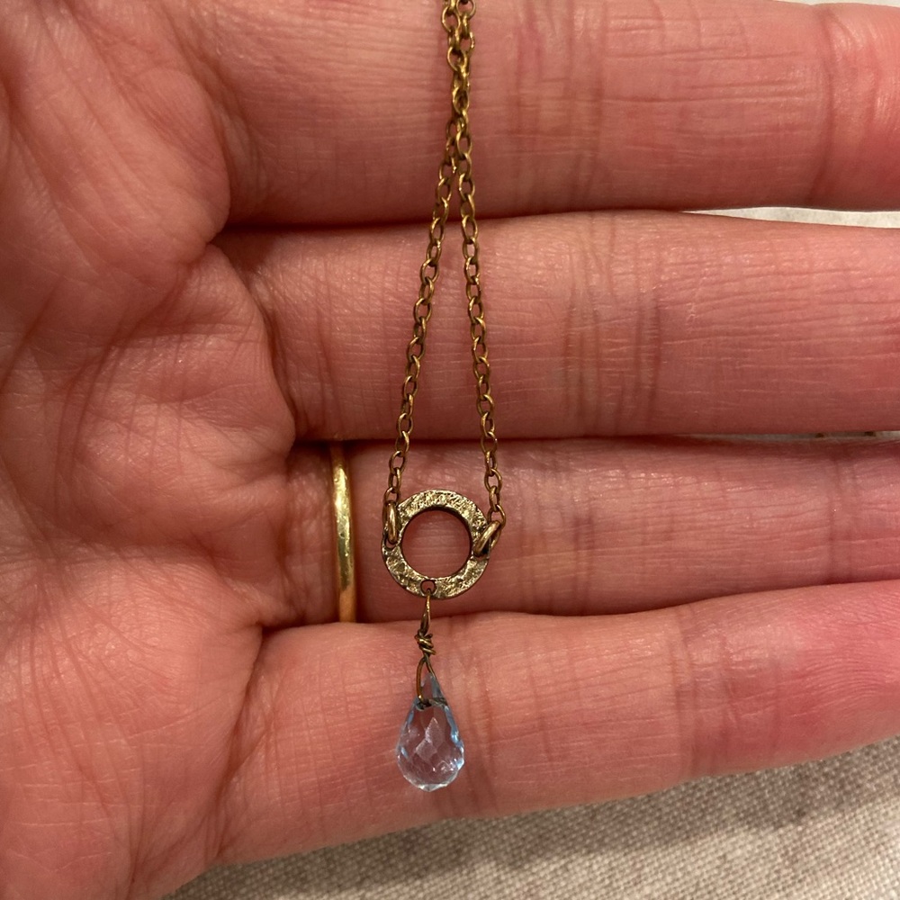 Sky Blue Semiprecious Stone and Gold Teardrop Necklace